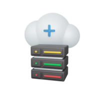 3d renderen hybride concept met wolk en kleurrijk server. nuttig voor ontwikkeling en web ontwerp png