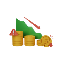 3d renderen failliet concept met bar diagram en munten png