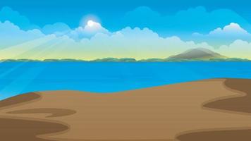 Beautiful blue sea and a sand beach 2d vector background, Sea beach landscape in day time