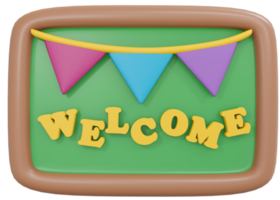 3D Rendering back to school board with welcome text cartoon style. 3D Render illustration. png