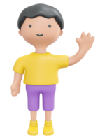 3D Rendering happy boy waving hand say hello cartoon style. 3D Render illustration. png