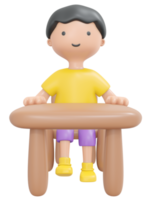 3D Rendering happy boy sitting on desk study in school classroom cartoon style. 3D Render illustration. png