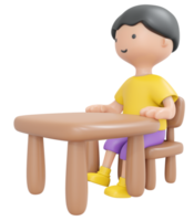 3D Rendering happy boy sitting on desk study in school classroom cartoon style. 3D Render illustration. png