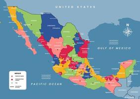 mexico mapa con estado capital y ciudad nombres vector