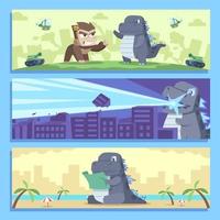 Giant Monster and King Kong Attacking City Banner vector