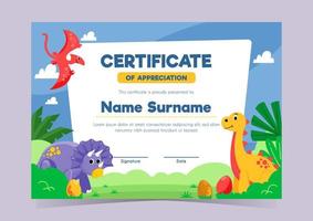 dinosaurio certificado modelo para niños vector