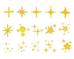 Yellow watercolor sparkle symbol vector set. Bright firework, decoration twinkle, shiny flash.