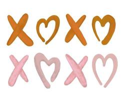 Xoxo watercolor Romantic phrase with sketch heart. Ink lettering design, grunge brush calligraphy. vector
