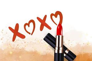 Watercolor Xoxo Romantic lipstick phrase. Colorful lettering design, grunge calligraphy. vector