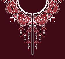 Symmetrical mandala pattern design in red tone for neckline kaftan dress vector