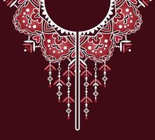 Symmetrical mandala pattern design in red tone for neckline kaftan dress vector