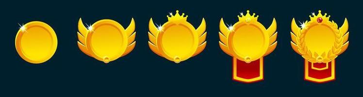Set of Game Rank badges. Level up icons, ranking awards vector