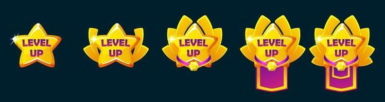 Set of Game Rank badges. Level up icons with star, ranking awards vector