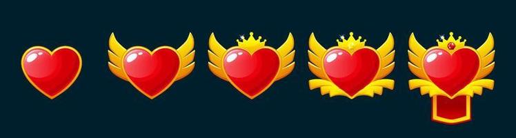 Set of Game Rank badges. Level up icons with Heart, ranking awards vector