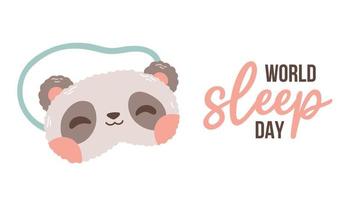 World Sleep Day postcard or banner. Vector illustration of a cute sleeping mask with text on an international holiday