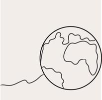 Minimalist World Line Art, Simple Sketch, Globe Outline Drawing, Vector Illustration