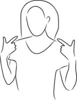 Woman pointing her fingers at herself, vector. Hand drawn sketch. vector