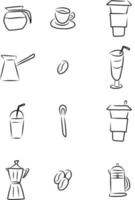 Coffee set, sketch, vector. vector