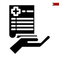 medicine in paper document receipe in over hand glyph icon vector