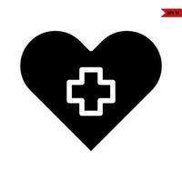 medicina en corazón glifo icono vector