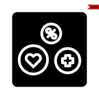 heart in button, sale in button, medicine in button in frame glyph icon vector