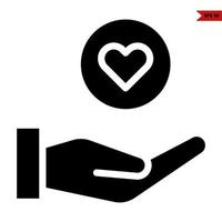 Heart in button with in over hand glyph icon vector
