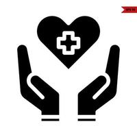 Medicine in heart with in over hand glyph icon vector
