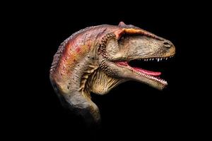 The head of Carcharodontosaurus in the dark , dinosaur on black background photo