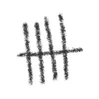 Charcoal tally mark sign. Four black hand drawn sticks crossed out by slash line. Day counting symbol on prison wall. Unary numeral system symbol vector