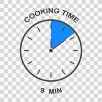 Clock face with 9 minute time interval. Cooking time icon. Timer symbol. Infographic element for food preparation instruction vector