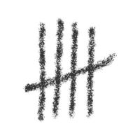 Charcoal tally mark. Four hand drawn sticks crossed out by slash line. Day counting symbol on prison wall. Unary numeral system sign symbolized number 5 vector