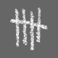 White chalk drawn tally mark isolated on gray background. Four hand drawn sticks crossed out by slash line. Day counting stripes on chalkboard. Unary numeral system sign vector