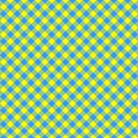Diagonal gingham seamless pattern in blue and yellow colors of Ukrainian flag. Checkered vichy textile design with striped squares. Fabric geometric background vector