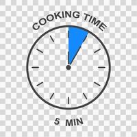 Clock face with 5 min time interval. Cooking time icon. Five minutes timer symbol. Infographic element for food preparation instructions vector