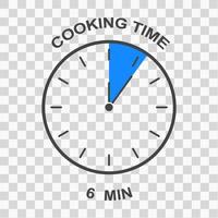 Cooking time icon. Clock face with 6 minute time interval. Simple timer symbol. Infographic element for food preparation instructions vector