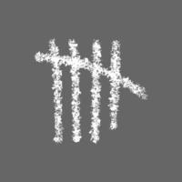 Chalk hand drawn tally mark. White sticks sorted by four and crossed out by slash line. Counting stripes on chalkboard or jail wall. Unary numeral system sign on gray background vector