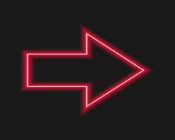 Glowing red neon arrow. Lightning direction sign on dark background vector