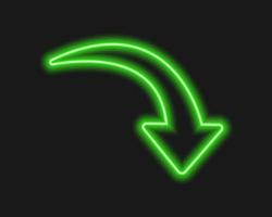 Green here neon arrow. Lightning direction sign on dark background vector