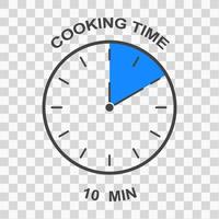 Cooking time icon. Clock face with 10 minutes time interval. Simple timer symbol. Infographic element for food preparation instructions vector