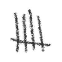 Charcoal tally mark sign. Number 5 in unary numeral system. Four hand drawn sticks crossed out by slash line. Day counting symbol on jail wall vector