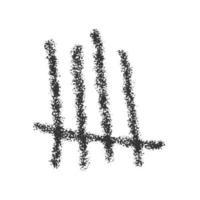 Charcoal tally mark sign. Number 5 in unary numeral system. Four hand drawn sticks crossed out by slash line. Day counting symbol on jail wall vector