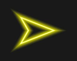 Bright neon cursor arrow on dark background. Lightning yellow direction or pointer sign vector