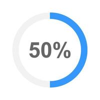 50 percent filled round loading bar or battery charging. Half part of progress, waiting, transfer, buffering or downloading icon. Infographic element for web interface vector