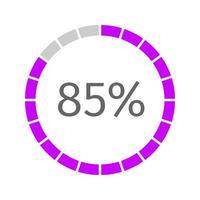 Progress, buffering, waiting or downloading symbol with 85 percent filled round loading bar divided on segments. Infographic element for website interface vector