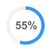 Round downloading bar filled on 55 percent. Progress, process, waiting, transfer, buffering, loading, battery charging icon for website or mobile app design interface vector