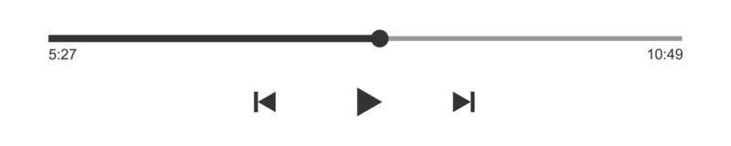 Loading bar with time slider, play, rewind and fast forward buttons. Media player playback panel. Simple template of online audio or video player, radio, podcast interface vector