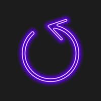 Bright blue neon repeat arrow on dark background. Lightning symbol of refresh, restart, exchange, rotation vector