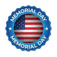happy memorial day badge, seal, label, sticker, stamp with american national flag vector illustration