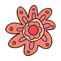 Funky retro flower chamomile with ornament. Retro vibrant daisy flower 70s and 60s vibe vector