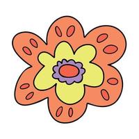 Vibrant funky vibrant flower retro style 70s. Cute retro orange flower. Decorative primitive colorful flower vector